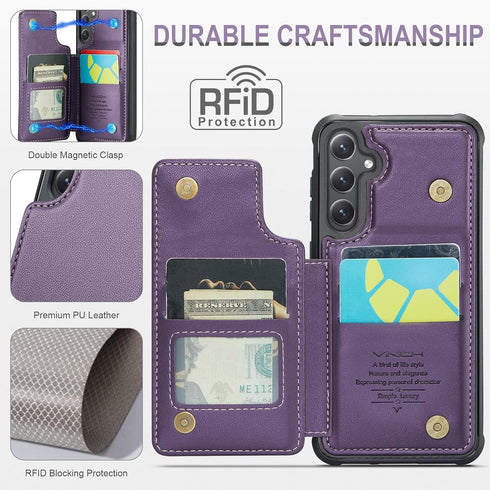 for Samsung Galaxy S24 Case with Card Holder, for Samsung S24 Wallet Case for Women Men with RFID Blocking, Durable Kickstand Shockproof Case for ...