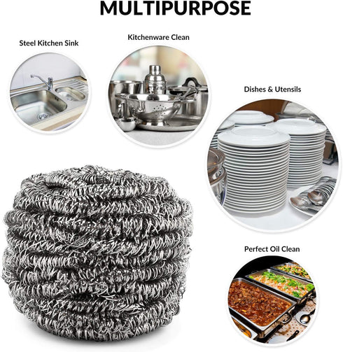 12 Pack Stainless Steel Scourers by Scrub It – Steel Wool Scrubber Pad Used for Dishes, Pots, Pans, and Ovens. Easy scouring for Tough Kitchen Cle...