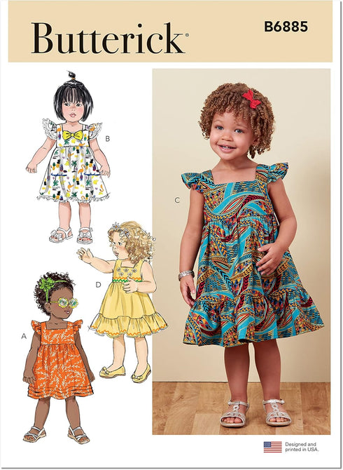 Butterick Toddlers' High Waisted Dress Sewing Pattern Kit, Design Code B6885, Sizes 1/2-1-2-3-4, Multicolor...
