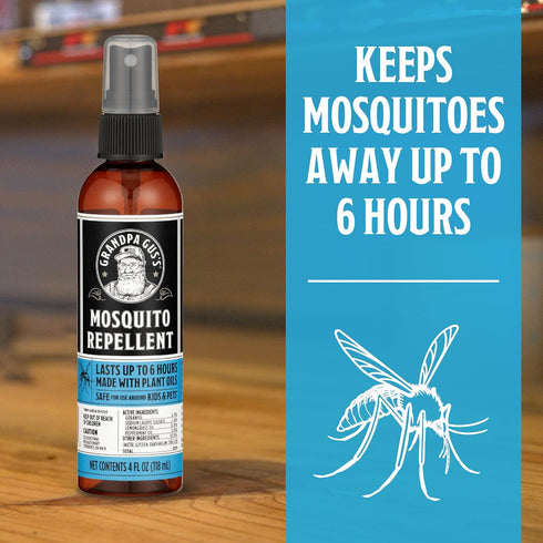Grandpa Gus's Natural Mosquito Repellent Spray, Time-Release Plant-Based Actives, Non-Greasy, No Stains, No DEET, 4 oz (Pack of 2)...