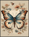 Posterizer 1 pcs- Blue and orange butterfy with wild flowers-Art for Animal Lovers-Floral Botanical Art- Gift for Men Women Teens-Living Room Bedr...