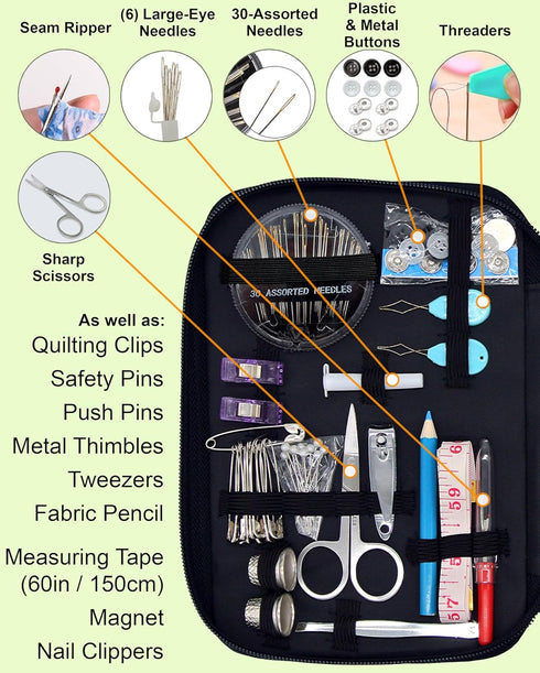 Vellostar Sewing Kit for Adults - A Portable Hand Needle and Thread Kit with Essential Sewing Supplies and Accessories for Small Clothing Repairs,...