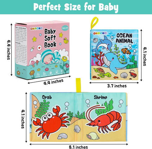OKOOKO Soft Baby Books 6PCS Soft Cloth Books Bath Books Crinkle Washable Non-Toxic Early Education Preschool Learning Toy for Newborns Babies Infa...