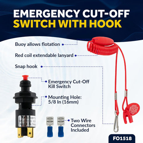 Five Oceans Marine Universal Emergency Cut-Off Switch, Kill Switch for Boat, Engine Shut-Off Switch 12VDC, Coil Extendable Lanyard, Snap Hook and ...