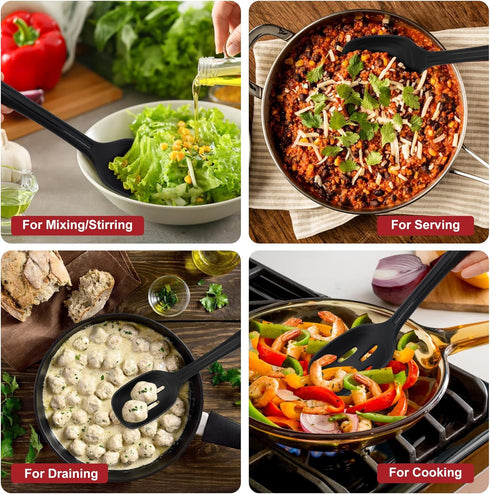 Silicone Cooking Spoon Set, Premium Non-Stick Solid and Slotted Spoon Pack of 2 Kitchen Basting Spoons for Cooking, Large Heat-Resistant Utensils ...