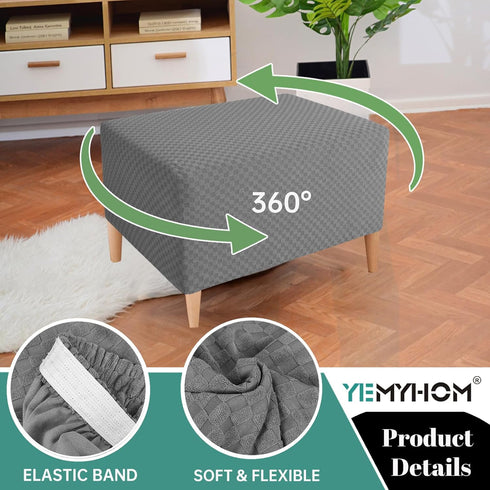 YEMYHOM Ottoman Cover Latest Jacquard Design High Stretch Folding Storage Footstool Protector Rectangle Removable Slipcover (Ottoman Small, Light ...