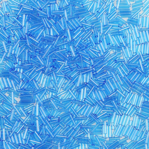 Bala&Fillic Glass Bugle Seed Beads About 3300pcs/100g in Box Size 6x2mm Blue Transparent Tube Glass Beads for Jewelry Making (Blue-Transparent)...