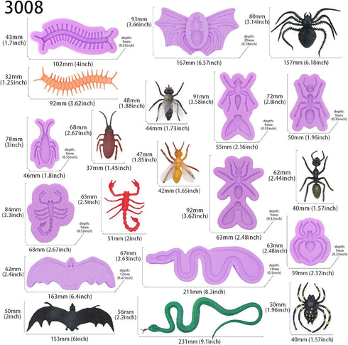 Scary Prank Fondant Silicone Molds Insects Bat Snake, Sugarcraft Cake Decorating, Cupcake Topper, Epoxy Resin, Polymer Clay Craft Projects 10-Coun...