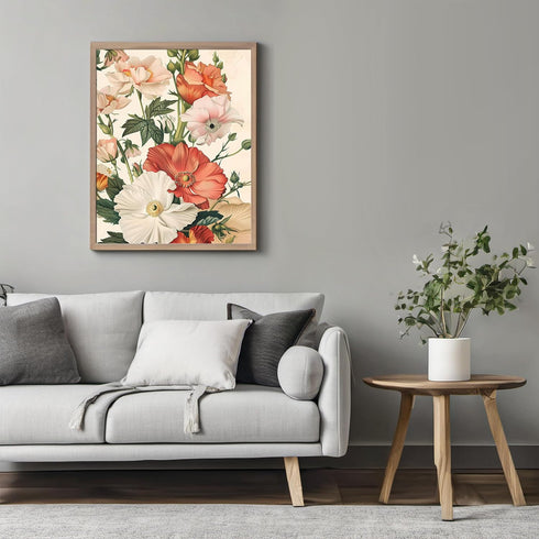 Posterizer 1 pcs-chic poster with white and orange flowers-Floral & Botanical Art-Abstract & Modern Art-Decor for Home & Office- UNFRAMED Wall Art...