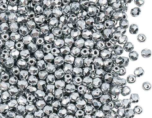 Set of Czech Faceted Glass Beads, Fire-Polished, Round 3mm, 4mm, 6mm. Two colors: Chalk White, Crystal Full Labrador. A total of 500 Pieces. Kit f...
