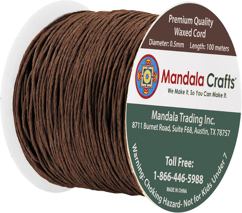 Mandala Crafts 0.5mm 109 Yards Dark Brown Cotton Waxed Cord for Jewelry Making Bracelet Cord Waxed String - Beading String Thread Jewelry Cords fo...