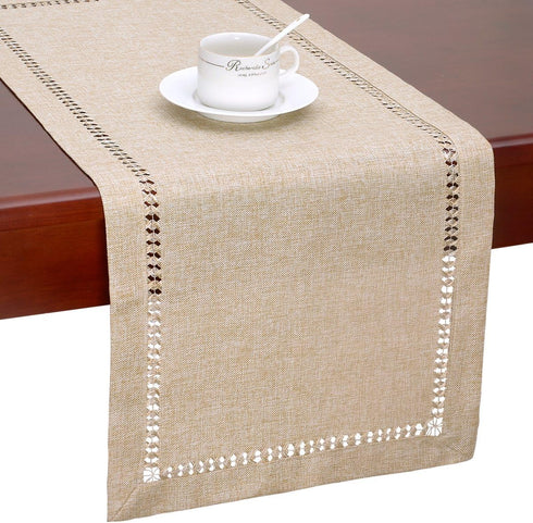 Grelucgo Handmade Hemstitch Beige Table Runner, Rectangular 14 by 90 Inch...