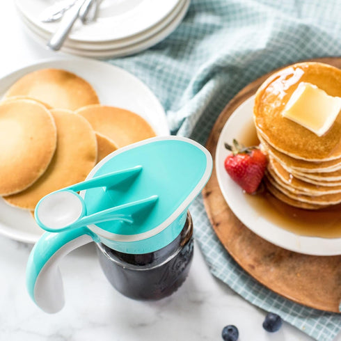 Ergo Spout mason jar traditional styled spout with ergonomic handle for syrup, dressing, gravy, sauce – nonsealing flip top cover (REGULAR MOUTH, ...