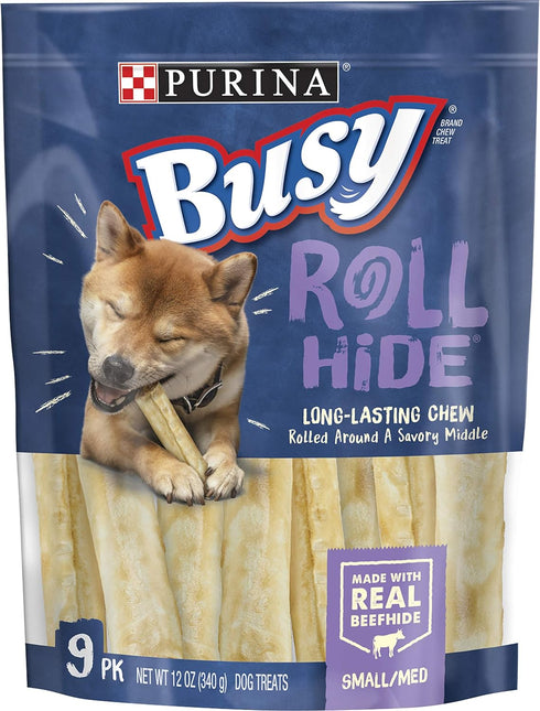 Purina Busy Rawhide Small/Medium Breed Dog Bones, Rollhide - 9 ct. Pouch...