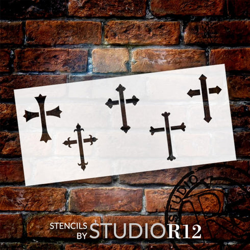 Pointed Cross Variety Stencil with Heart by StudioR12 | Christian | Craft DIY Themed Home Decor | Paint Canvas Fabric Wood Signs | Select Size (12...