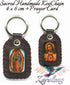 Catholic Keychain Brown Leather Handmade of Sacred Heart of Jesus & Guadalupe Virgin 4cm x 6cm by Zaraleas...