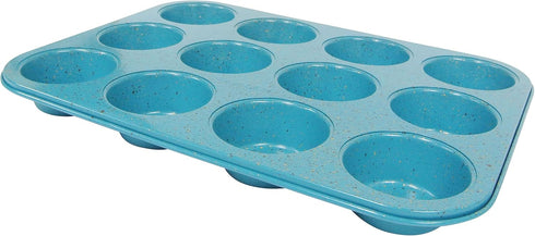 casaWare Ceramic Coated NonStick 12 Cup Muffin Pan (Blue Granite)...