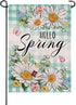 Hello Spring Daisy Flower Small Decorative Garden Flag, Floral Eucalyptus Leaves Teal Plaid Yard Lawn Outside Decor, Butterfly Farmhouse Burlap Ou...