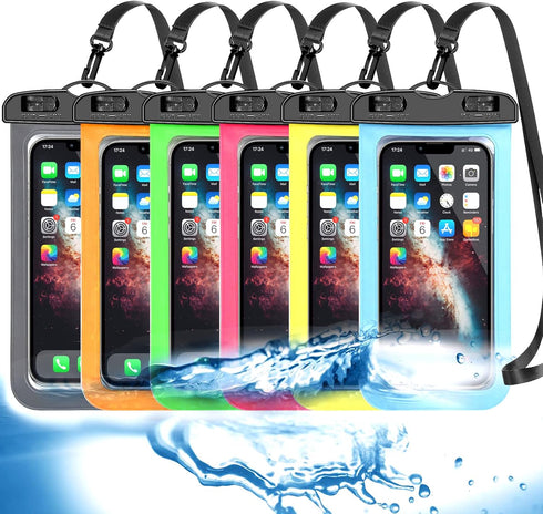 6 Pack Universal Waterproof Phone Pouch, Large Phone Waterproof Case Dry Bag IPX8 Outdoor Sports for Apple iPhone 15 14 13 12 11 Pro Max SE, Samsu...