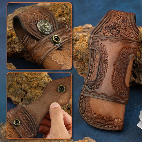 Omesio Pocket Knife Sheath, 5" Horizontal Knife Sheath for Belt, EDC Organizer Folding Knife Leather Sheaths, Small Belt Pouch Holder for Men...