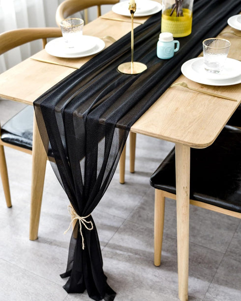 BOXAN Gorgeous Black Silky Sheer Table Runner 30x120 Inch for Romantic Wedding Decor, Chic Bridal & Baby Shower, Christmas Party Birthday Decorati...