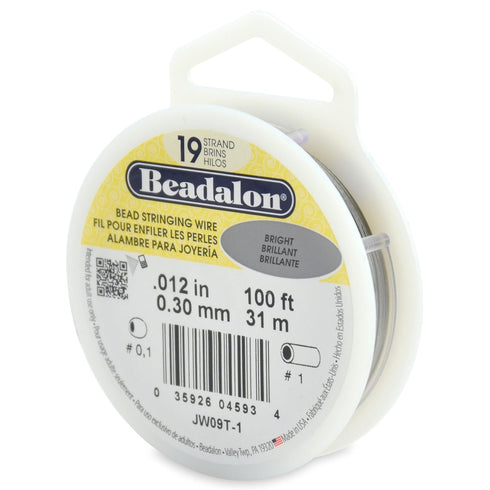 Beadalon 19 Strand Stainless Steel Bead Stringing Wire, .012 in / 0.30 mm, Bright, 100 ft / 31 m...