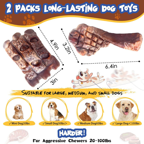 Dog Chew Toys for Aggressive Chewers?2 Pack Indestructible Dog Toy for Large Breed- Tough Nylon Teething Bone Toy to Keep Them Busy...