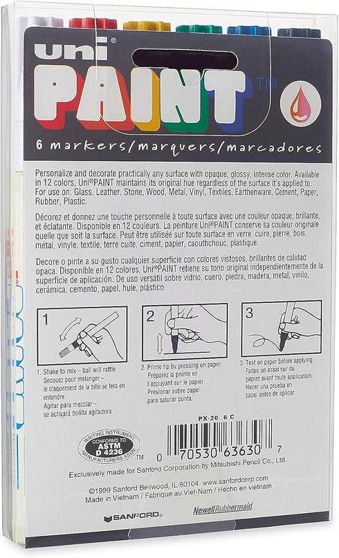 Uni-Paint Oil Based Marker, Medium Point, Assorted Inks,63630, 6/Set...