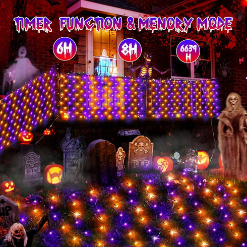 Hezbjiti Halloween Net Lights 120LED Net Lights with Battery Operated 5FT x3.3FT Mesh Light IP44 Waterproof Halloween Lights for Garden Patio Bush...