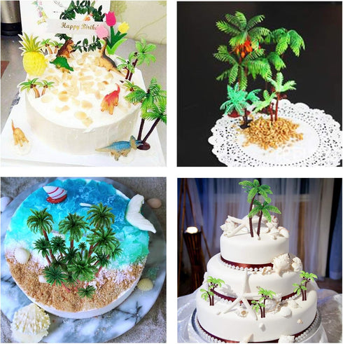 Allazone 42 PCS Coconut Palm Tree, 20 PCS Mini Plastic Artificial Palm Tree, 22 PCS Shell and Starfish for Cupcake Topper, Cake Decorations, Aquar...