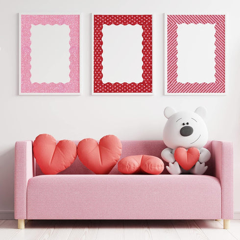 Whaline 69Ft Valentine's Day Glitter Bulletin Board Borders 5 Designs Shine Red Pink Heart Stripe Dot Decoration Trim Bulletin Board Stickers for ...