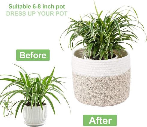 Woven Cotton Rope Plant Basket for 8" Flower Pot Small Basket for Plants Storage Organizer H7.5 x W8.5...