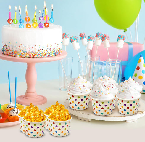Gift Boutique 48 Count Colorful Polka Dot Treat Snack Cups 10oz Disposable Paper Cup Ice Cream Dessert Ices Bowls For Frozen Cupcakes Party Suppli...