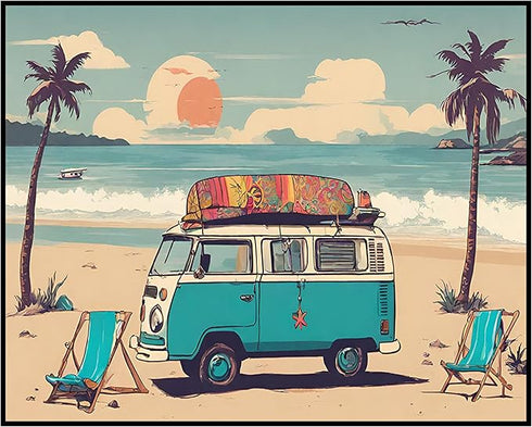 Posterizer 1 pcs- boho funky retro beach poster 2-Fantasy & Fiction Art-Retro Art- Living Room Bedroom Decor- unframed wall art...