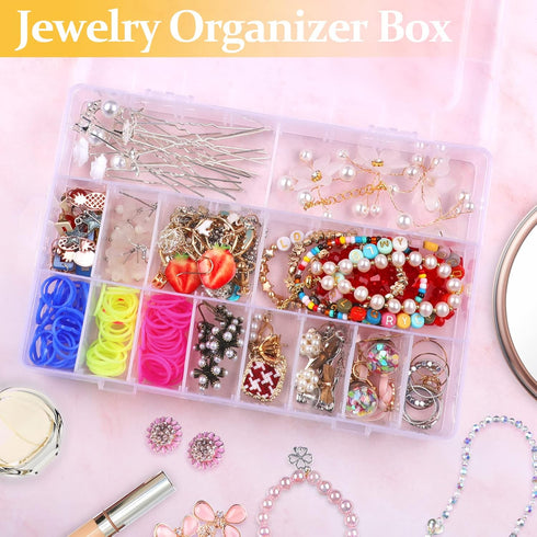 2 Pack 24 Grids Clear Plastic Organizer Box, Storage Container with Adjustable Divider, Craft and Bead Storage Organizer Box for DIY Jewelry Tackl...