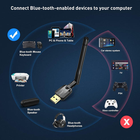 Long Range USB Bluetooth 5.1 Adapter for PC Wireless Audio Dongle 328FT / 100M 5.1 Bluetooth Transmitter Receiver for Desktop Laptop PC with Windo...