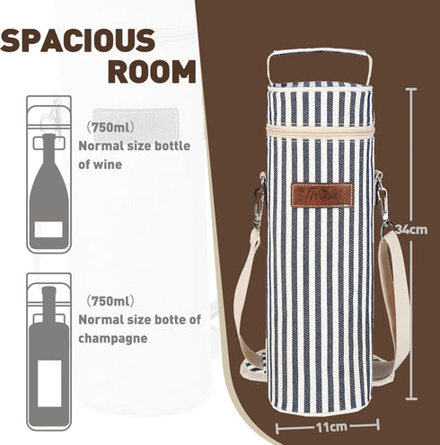 Tirrinia Single Wine Cooler Bags - Insulated & Padded Portable Wine Gift Tote Carrier for Travel, BYOB Restaurant, Wine Tasting, Party, Great Gift...