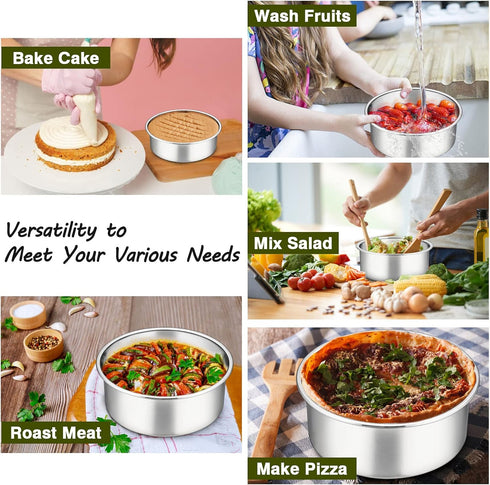 P&P CHEF 6 Inch Cake Pans Set, Round Baking Pan Stainless Steel Layer Birthday Wedding Cake Oven Pans, Non Toxic & Heavy Duty, Deep Side & Mirror ...