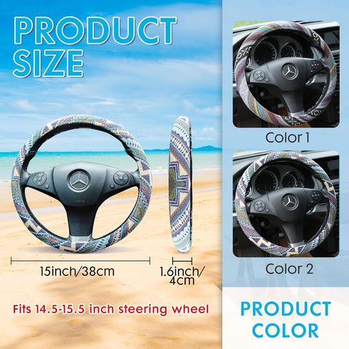 Ethnic Style Steering Wheel Cover Universal Fit 1/2-15 1/4 inches, Bohemian Car Steering Wheel Cover for Gril Women, Steering Wheel Protector for ...