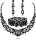 FIASASO Black Bridal Jewelry Set for Women Rhinestone Wedding Necklace Bracelet Dangle Earrings for Bride Bridesmaid Prom Jewelry Accessories...