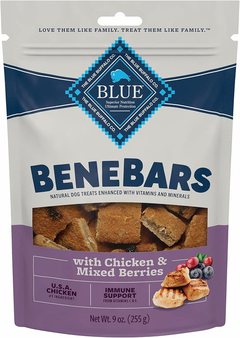 Blue Buffalo Benebars Natural Dog Treats, Immune Support, Chicken and Mixed Berries, 9oz Bag...