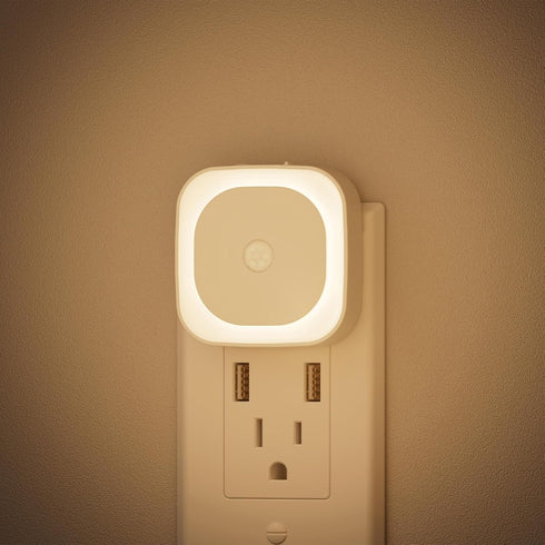 2 Pack Plug in Night Light with Motion Sensor & Dusk to Dawn Sensor, 3 Sensor Modes, Dimmable Night Lights Plug into Wall, Auto ON/Off, Warm White...