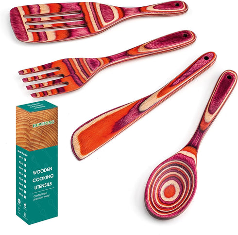 Flatware Set for Child of 7.2 Inches in Length, HOWHONG 4-Piece Cutlery Set for Child, Eating and Serving Utensils for Child - Includes Wooden Spo...