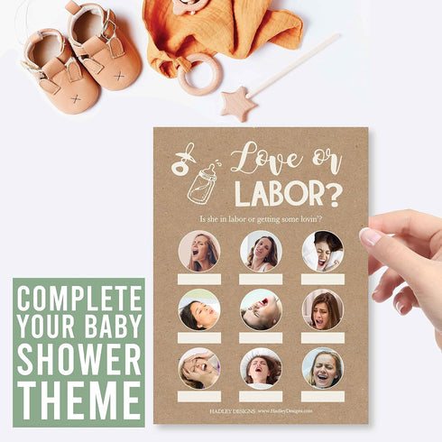 Hadley Designs Hilarious Baby Shower Games Set – 25 Double-Sided Cards for 25 Guests, Love or Labor and Boobs or Butts, Baby Shower Games Funny, G...