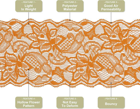 MECCANIXITY 3 Inch Wide 10 Yard Lace Ribbon Floral Pattern Orange Lace Trim Ribbon for Sewing Making, and DIY Crafts, Gift Wrapping, Bouquets, Wed...