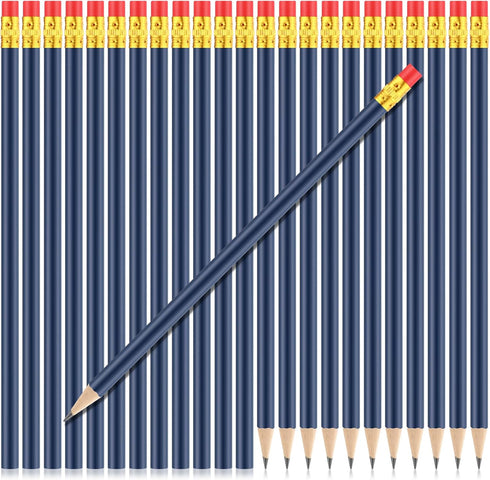 24 Pieces Round Pencils HB Graphite Pencils Wood Pencils with Eraser Cute Pencil Pack for School Drawing Sketching Wedding Office Supplies (Blue)...