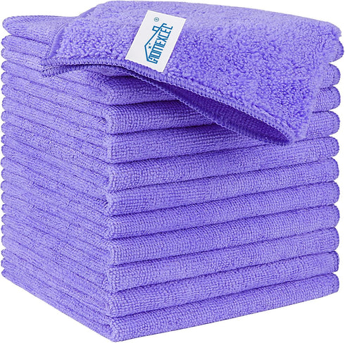 HOMEXCEL Microfiber Cleaning Cloth Purple, 12 Pack Premium Microfiber Towels for Cars, Lint Free, Scratch-Free, Highly Absorbent, Reusable Cleanin...