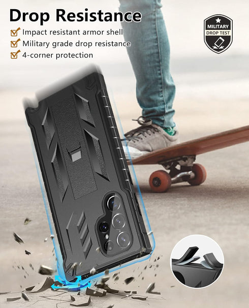 FNTCASE for Samsung Galaxy S22 Ultra Case: Built-in Screen Protector & Kickstand Full-Body Dual Layer Rugged Military Grade Shockproof Protection ...