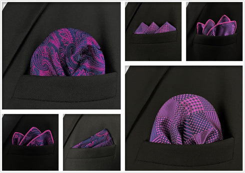 SHLAX&WING 5 Pieces Assorted Mens Silk Pocket Square Handkerchiefs Set Lot 89...