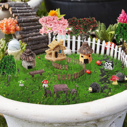 58 Pieces Miniature Garden Set, Fairy House Diorama Accessories Mini Figurines Micro Landscape Ornaments Mixed Model Trees for DIY Garden Decor Su...